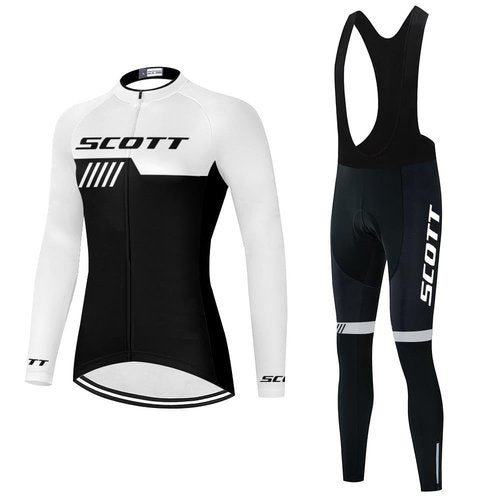 Women's Cycling Jersey Set Long Sleeve Bike Shirts Bicycle Clothing Cycling Bib Pants with Gel Padded