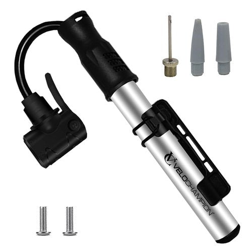 VeloChampion Mini Bicycle Pump | Dual Valve Aluminium for All Valve Types | Presta, Schrader | Portable Mini Bike Pump | Lightweight Dual Action | for Mountain Bike, Road and Sports Balls