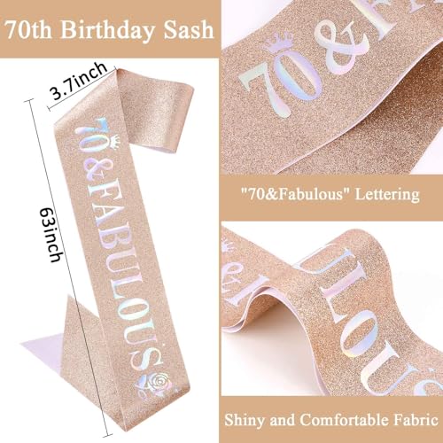 70th Birthday Decorations for Women, Rose Gold 70th Birthday Sash and Crown Tiara for Women 70th Birthday Party Favor Decorations 70 and Fabulous Sash and Crown