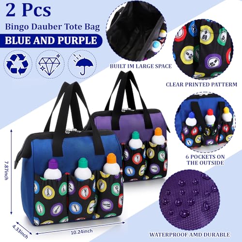 2 Pack Bingo Bag with 12 Daubers and 6 Pockets - Blue and Purple, 2.2 oz