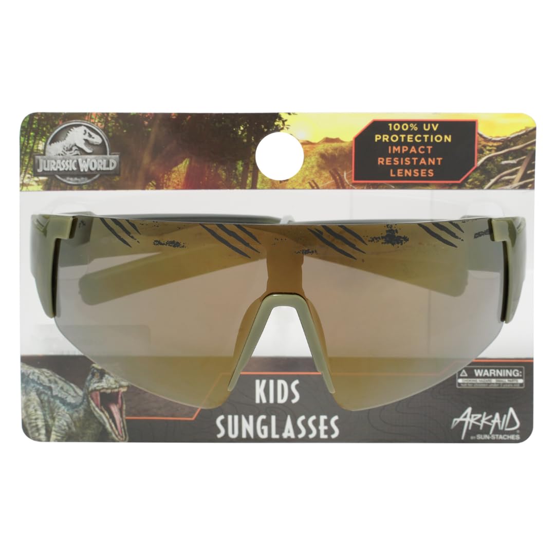 ARKAID Jurassic World Sunglasses for Kids | Arkaid Green Sports Wrap | UV 400 | One Size Fits Most Kids
