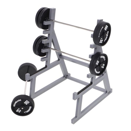 Miniature Squat Rack Pen Holder with Barbell Pen, Dollhouse Gym Furniture, Office Desk Decor, Black Plastic, 6.29x4.72x3.93 Inches, Set of 4 for Home, Office, Car