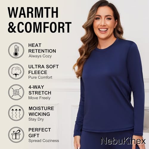 5 Pack Long Sleeve Thermal Shirts for Women Ultra Soft Fleece-Lined Crew Neck Workout Baselayer Tops