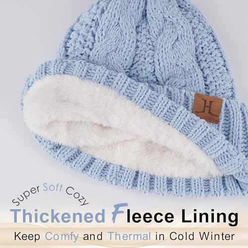 Women Winter Beanie Hats Knit Pompom Slouchy Beanies Fleece Lined Chenille Womens Hat Cold Weather Gifts for Women