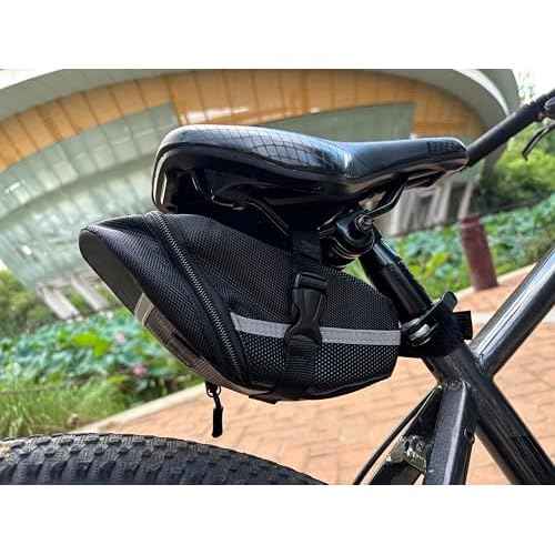 Bike Saddle Bag, Seat Bags, Bicycle Bags Cycling Seat Pack for Mountain Road Bikes, Waterproof Pouch for Phone, Wallet, Keys, Tools, Accessories, Biking Gear, Built-in Keychain (Black)