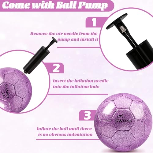 Glitter Purple Soccer Ball Size 3 with Pump for Kids Toddlers & Teens