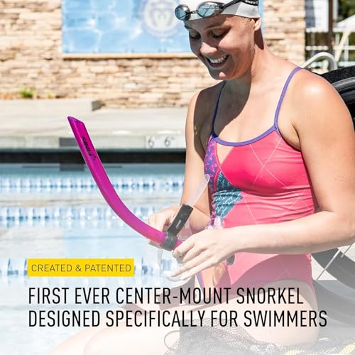 Swim Snorkel for Adult Training - Center-Mount Design, Pink