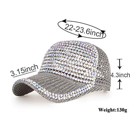 Women Men Rhinestone Mesh Baseball Cap Adjustable Sun Hat - Grey 7-7.5