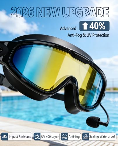Adult Swim Swim Goggles 2 Pack Anti-Fog Waterproof UV Large Rim - Black Gold & Pink