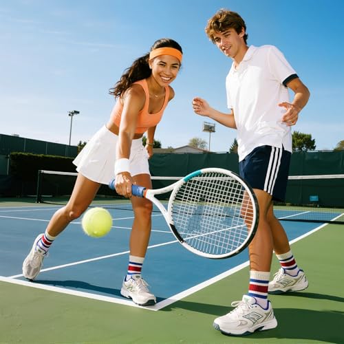 American Trends Retro Striped Crew Socks for Women Slouchy Athletic Calf Tube Socks Running Golf Tennis Volleyball Etc