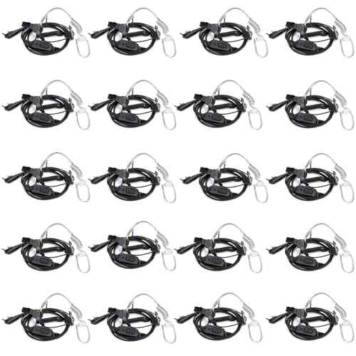 Retevis Walkie Talkie Earpiece with Mic,Surveillance Headset, Coiled Cord, for RT22 RT68 RT21 H-777 H-777H, Compatible with Baofeng BF-888S Pxton Kenwood 2 Way Radios, Walkie Talkie Earpiece(20 Pack)