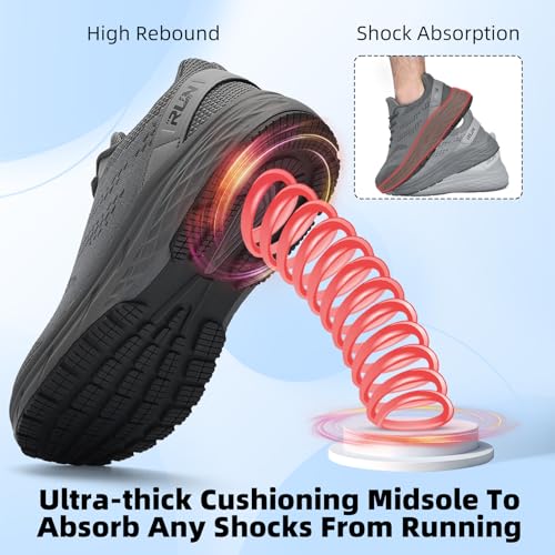 Wide Toe Box Athletic Shoes for Men - Cushioned Road Running Sneakers - Dark Grey 14 Wide