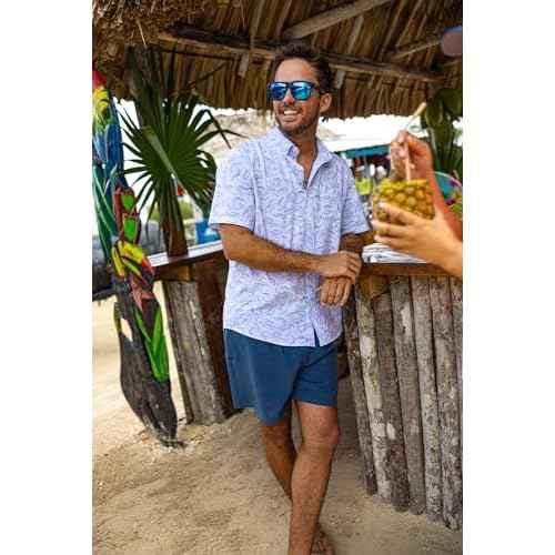 HUK Mens Kc Scott Patterned Kona Shirt, Performance Button Down Shirt