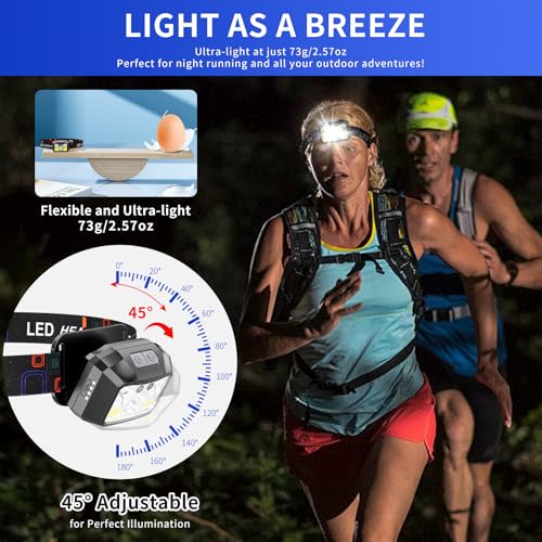 Black Rechargeable LED Headlamp 3-Pack, 800 Lumens, USB-C Waterproof, 8 Modes