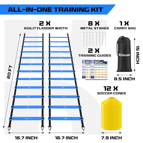 Blue 2 Pack 20ft Speed Agility Ladder Set - Adjustable Training Equipment