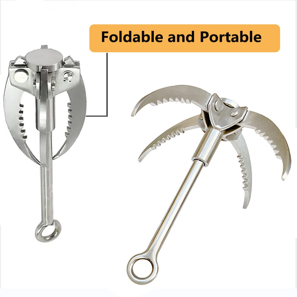 4-Claw Grappling Hook Stainless Steel Claw Carabiner,with 20m/66ft Auxiliary Rope,Climbing Foldable Safety Portable Multifunction Grappling Outdoor for Climbing, Anchoring, Fishing,Hiking