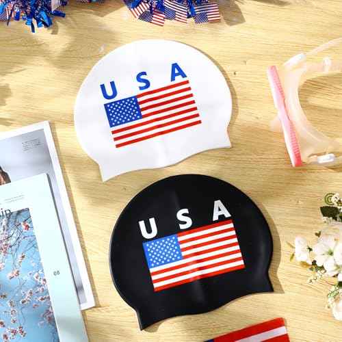 USA Silicone Swim Cap Unisex Adult Waterproof Swimming Hat Non Slip Pool Hat Elastic Silicone Cap for Long and Short Hair