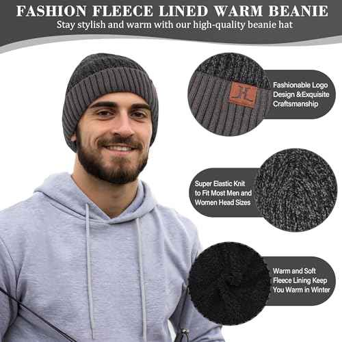 FZ FANTASTIC ZONE Mens Winter Knit Hat Beanie Long Neck Scarf Touchscreen Gloves Set Fleece Skull Caps Gifts for Men Women