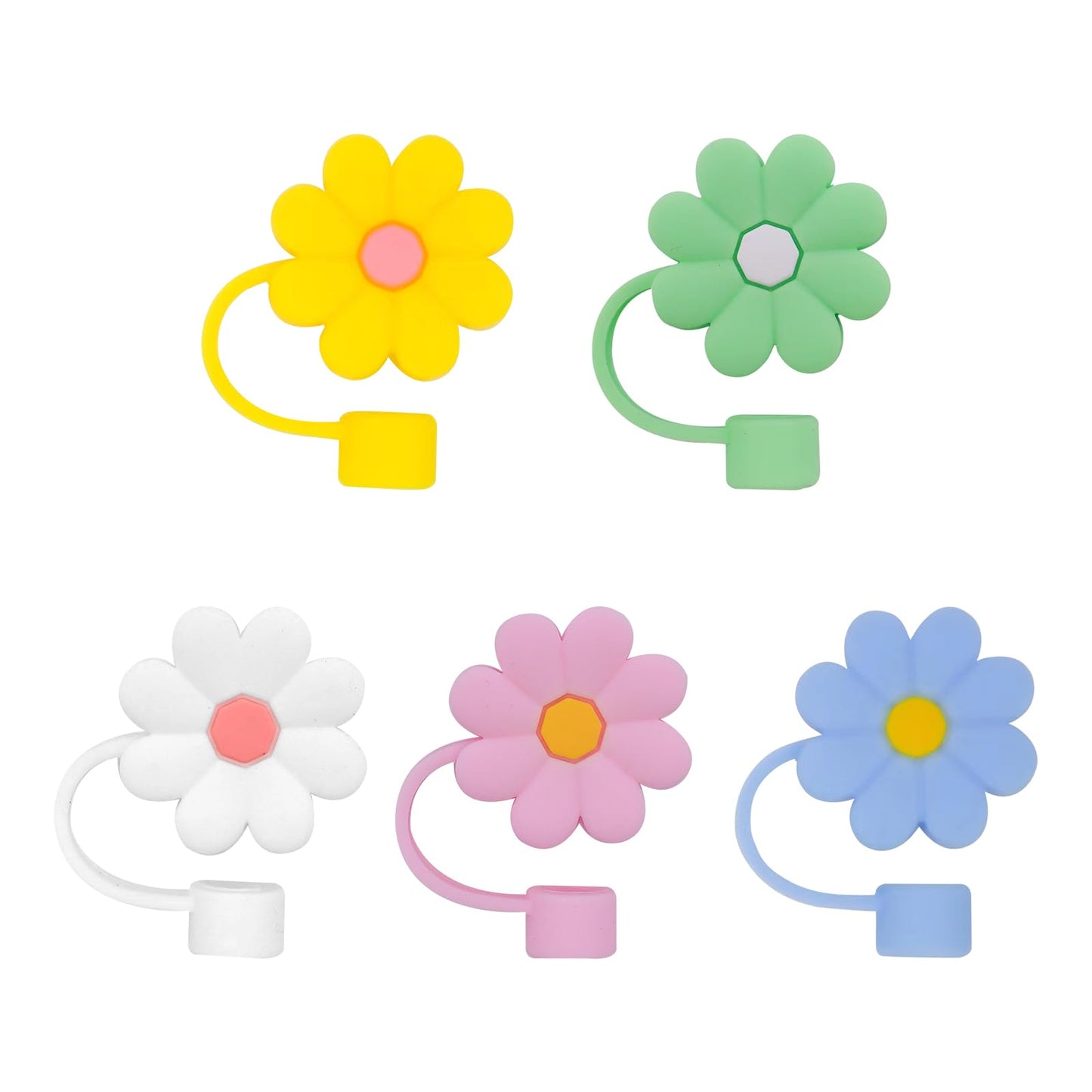 5 Pcs Silicone Flower Straw Covers Cap ，Cute Toppers Compatible with Stanley Cup 20 30 40 Oz，Dust-Proof Protector Plugs，Reusable Drinking Tips Lids，Water Bottle Accessories for Traveling