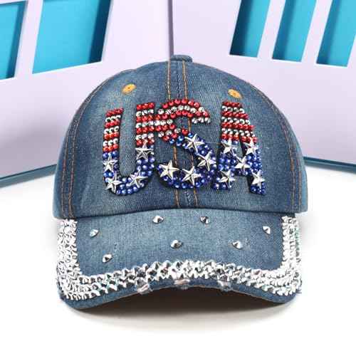 American Flag Hats Love Breast Cancer Adjustable Rhinestone Baseball Cap USA Patriotic Embroidered Baseball Trucker Hat