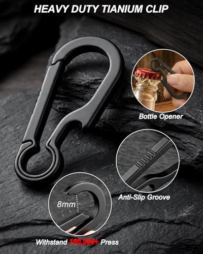 Black Titanium Carabiner Keychain Clip with Key Rings - Large 2.6"