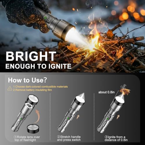 Upgraded Silvery LED Flashlight 3000 Lumens Tactical with Ignition & Color Lenses