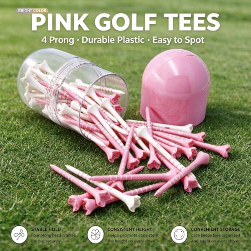 Pink White Golf Tees 2-3/4 Inch Pack of 60 in Plastic Jar - Durable & Stable