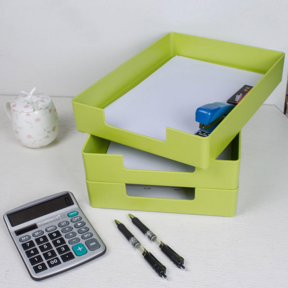 Desk Letter Tray, 2PCS A4 Size Plastic Stackable File Document Organizer, Office Desktop File Paper Holder, Book Storage Rack,Anti-Skid Stacking Support for Office Supplies (White)