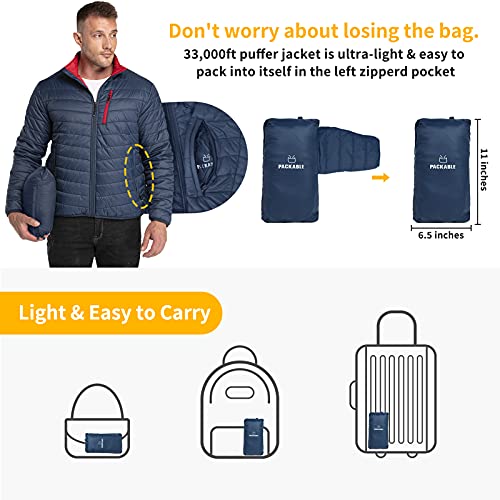 Men's Puffer Jacket - Lightweight Packable Insulated Winter Coat - Large / Blue