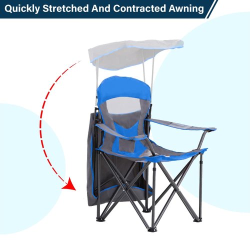 HIGH POINT SPORTS Camping Chairs with Shade, Heavy Duty Canopy Lounge Chair Sunshade Hiking Travel Chair with Cup Holder for Outdoor, Camping, Beach and Patio, Royal Blue