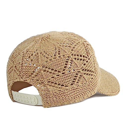 Beach Baseball Hats for Women - Cute Summer Crochet Breathable Ball Cap - Khaki, One Size
