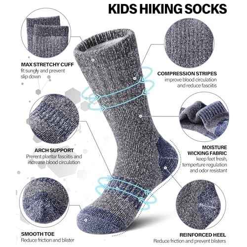 Kids Wool Hiking Socks Boys Girls Merino Wool Socks Thermal Winter Warm Thick Cushion Cozy Boot Crew Socks