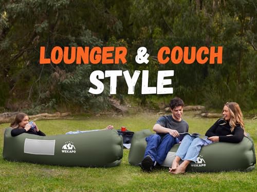 Inflatable Couch Air Lounger Chair - Olive Green Portable Camping & Beach Sofa