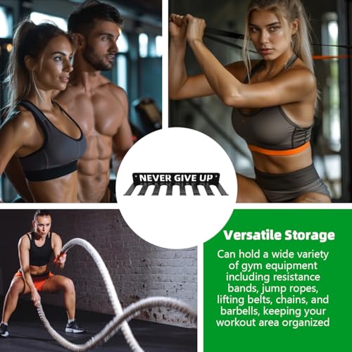 Home Gym Storage Rack with 8 Hooks for Barbells Resistance Bands Jump Ropes - Wall Mount Organizer - Variation of Never