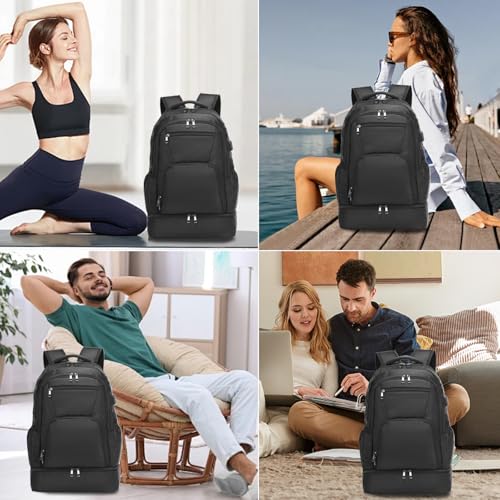 Seyfocnia Gym Backpack for Men - Black, 20 Inch Travel & Workout Bag with Shoe Compartment & USB Charging Port