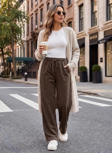 Women’s Acid Washed Wide Leg Casual Pants - Medium Coffee