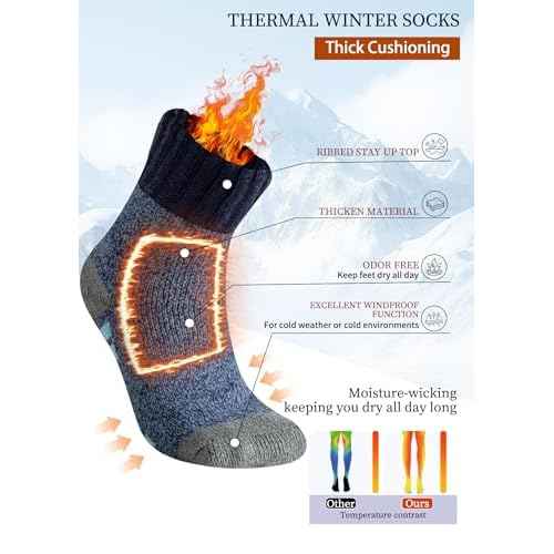 Wool Socks for Mens, 5 Pairs Thermal Warm Hiking Super Thick Crew Work Cushion Sock for Men Winter Cold Weather