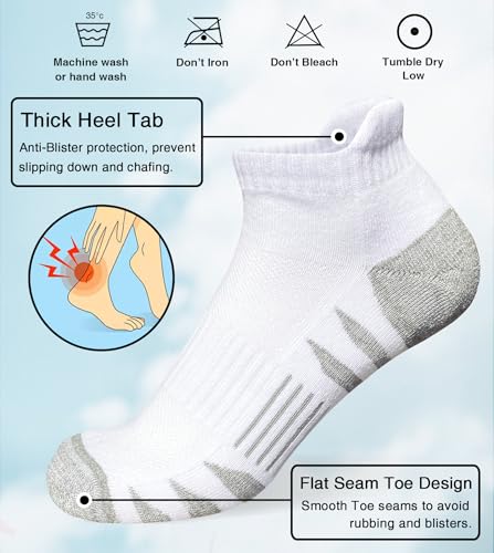 Heyoboy Men's Athletic Cushioned Ankle Socks 9-12 White - Pack of 5 Pairs