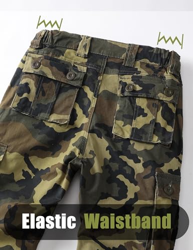 Women's Cargo Pants - Regular 27-29 Inch, 9 Pockets, Camo Work & Hiking Pants - Grassland Camouflage