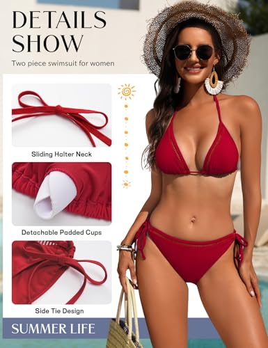 Large Red Two Piece Swimsuit Women Halter Thong Bikini Set