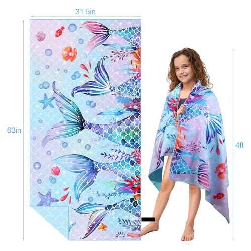 MelonBoat Mermaid Microfiber Beach Towel: Extra Large Quick Dry Beach Towel for Travel, Sand Free Super Absorbent, Thin Lightweight Compact for Kids Girls Trip Vacation Beach Bath Camping Pool Swim