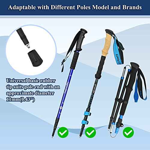 TheFitLife Trekking Poles Accessories Set - Rubber Replacement Pole Tip Protectors Fit Most Standard Hiking, Walking Poles with 11mm Hold Diameter (Black Set.1)