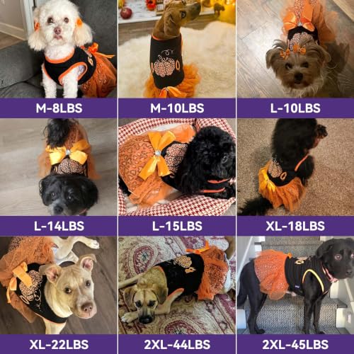 Dog Halloween Dress Pumpkin Print Tulle Outfit XX-Large with Hair Bow - Cyeollo