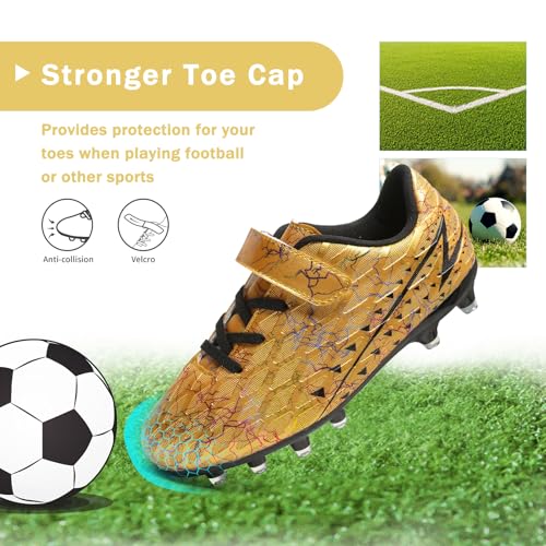 Hanani Boys Girls Soccer Cleats for Kids Football Shoes - 11 Little Kid / Gold