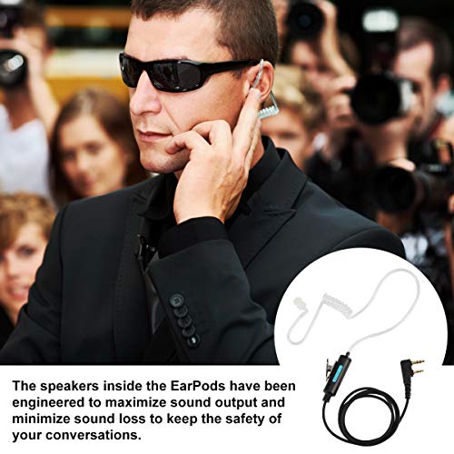 SAMCOM Clear Tube Earpiece for Two-Way Radios - Walkie Talkie Headset with Microphone