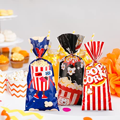 Popcorn Gift Bags 100 Pack with Red & White Stripes and Twist Ties