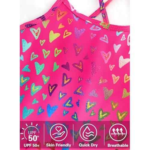 Girls One Piece Swimsuits Summer UPF 50+ Quick Dry Beach Bathing Suit Cross Shoulder Strap Swimwear 2-10 Years