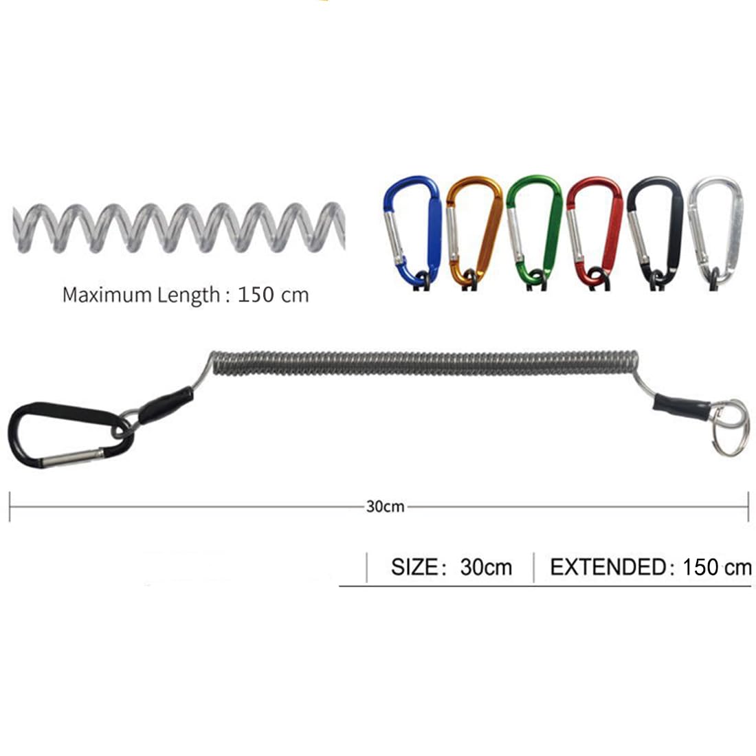 Antcher 6-Piece Multicolor Retractable Fishing Lanyards with Carabiner and Split Ring for Fishing, Hiking, Hunting