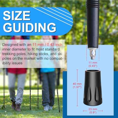 supregear Trekking Pole Tips, 8 Pcs Anti-Slip and Shock Absorbing Rubber Feets for Walking Stick, Fits Most Standard Hiking, Trekking, Walking Poles, 11 mm/0.43 inch Diameter