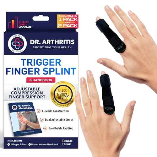 Dr. Arthritis Finger Brace Support, Versatile Trigger Finger Splints for Arthritis, Sprain, Injury Recovery & Hand Pain Relief, Splint Kit Compression that Fits Index, Middle, Ring, Pinky Joints (Black, Regular)